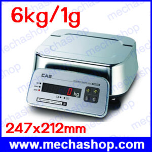 เครื่องชั่งกันน้ำ เครื่องชั่งสแตนเลส 6kg ความละเอียด1g ขนาดจานชั่ง 247x212mm. ยี่ห้อ CAS รุ่น FW500-E-6K (เกาหลี)