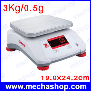 เครื่องชั่งกันน้ำ เครื่องชั่งสแตนเลส 3Kg ความละเอียด0.5g ขนาดจานชั่ง 19.0×24.2cm. ยี่ห้อ OHAUS รุ่น VALOR 2000-3KG (V22PW) (อเมริกา)