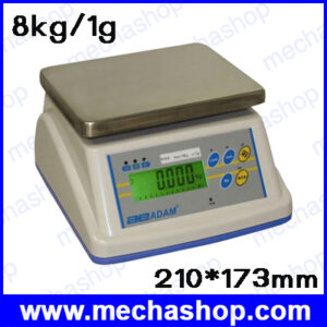 เครื่องชั่งกันน้ำ เครื่องชั่งสแตนเลส 8Kg ความละเอียด 1g ขนาดถาดชั่ง 210 x 173 mm. รุ่น WBW8 ยี่ห้อ ADAM (อังกฤษ)