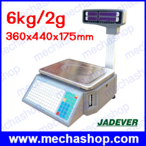 เครื่องชั่งดิจิตอล เครื่องชั่งคำนวณราคา 6kg ความละเอียด2g แสดงผลเป็นแบบ LED ทั้งสองด้าน หน้า-หลัง ขนาดจานชั่ง 360x440x175mm ยี่ห้อJADEVER รุ่นJLP-6K (