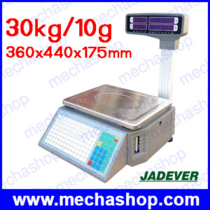 เครื่องชั่งดิจิตอล เครื่องชั่งคำนวณราคา 30kg ความละเอียด10g แสดงผลเป็นแบบ LED ทั้งสองด้าน หน้า-หลัง ขนาดจานชั่ง 360x440x175mm ยี่ห้อJADEVER รุ่นJLP-30