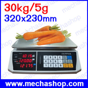 เครื่องชั่งดิจิตอล เครื่องชั่งคำนวณราคา 30kg ความละเอียด5kg หน้าจอแสดงผลLCD สีดำ ถาดชั่งเป็นสแตนเลส ขนาด 320 x 230 mm ยี่ห้อ ZEPPER รุ่น PM-30 (จีน) ผ่านการตรวจรับรอง
